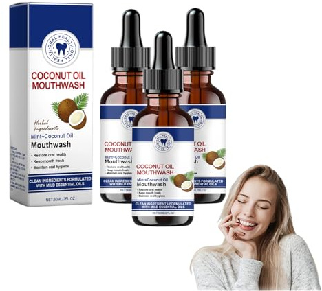 Alkoholfreies Whitening-Mundwasser - Natürliche Minze Tägliche Mundspülung für frischen Atem, Zahnschmelzstärkung & empfindliche Zahnpflege, Verwendung für Kinder und Erwachsene, 60ml (3 Flaschen)
