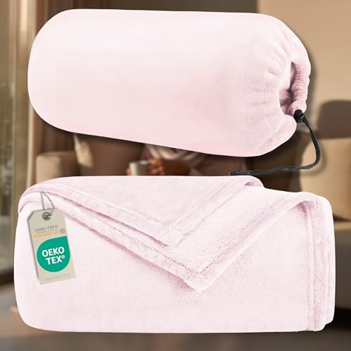INSPINOVIA Kuscheldecke rosa 150x200 cm 2in1 mit Tasche – Flauschige Microfaser Sofadecke & Tagesdecke | weiche Wohndecke | Fleecedecke | Wolldecke | Decke rosa