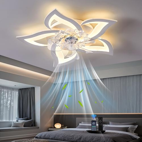 lnrosy Modern Led Dimmable Ceiling Fans with Lights with Remote Control and App,50w Silent Fan Lamp with 6 Speed and Reversible,Dimmable Smart Fan Light for Bedroom,Kitchen,Dining Room,White