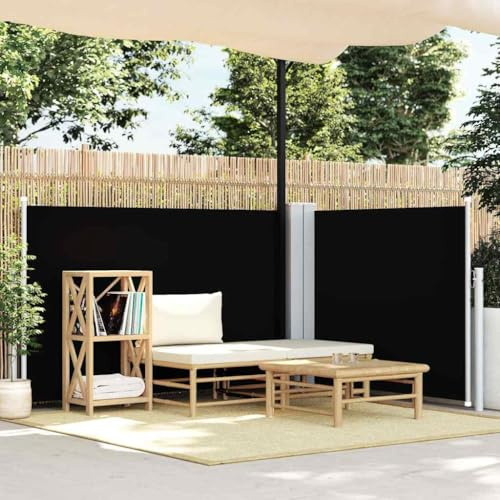 Toldo lateral extensible negro 100 x 600 cm para balcón, piscina, terraza