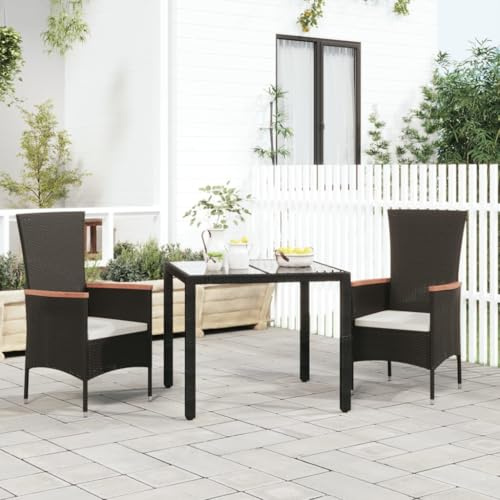 Frdhee Balkonstuhl Gartenmöbel,Gartenstühle mit Kissen 2 STK. Poly Rattan Schwarz für Rasenfläche, Hof, Veranda, Arbeitsbereich, Eingangsbereich
