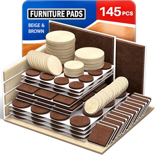 Ansible Chair Leg Floor Protectors,Felt Furniture Pads for Furniture Feet | 145 PCS Felt Pads,Self-Adhesive Pads for Hardwood Floors,Anti-Scratches and Reduce Noise, Multiple Colors and Sizes