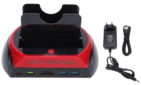 Generic Estación de Acoplamiento para Disco Duro, Lector de Disco Duro Externo USB 3.0 de Doble Bahía con Copia de Seguridad con un Toque y Lector de Tarjetas Múltiples, para (Gen