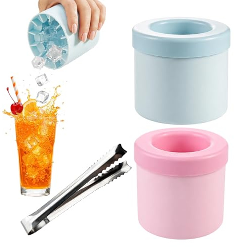 Mini Ice Cube Trays, Ice Bucket with Lid and Tongs, Mini Ice Maker for Freezer, Small Ice Cube Tray with Compact Design for Home Use, 7.5 x 6 cm Silicone Cups with 12.5 cm Tongs