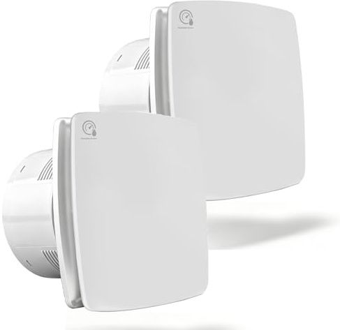 2 ventiladores de baño de 150 mm con sensor de humedad y seguimiento, ventilador extractor silencioso de 240 m³/h [IPX4-18W-35 dB] Ventilador de baño con temporizador y válvula antirretorno, para baño