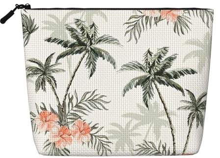 Tropical Palm Trees Water Resistant Pouch Women's Organizer, Fake Hemp Makeup Bag Large Cosmetic Travel Case