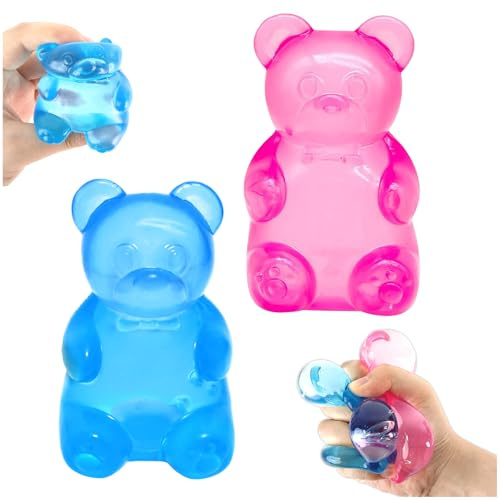 2 PCS Bear Squishy Kawaii Taba Mochi, Anti Stress Squishy Lent Retour, Objet Anti Stress Satisfaisant, Fidget Toys pour Enfant Adulte TDAH Autisme, Objet Animaux Antistress (Rose & Bleu)