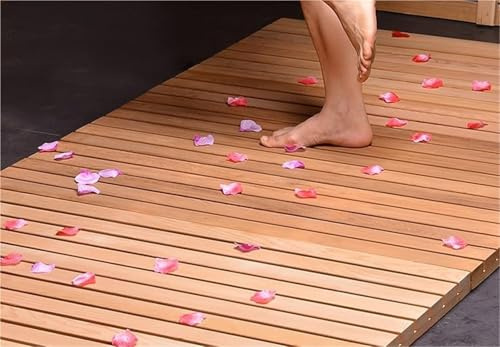 Caillebotis Douche en Bois de Cèdre Rouge, Tapis de Bain Antidérapant, Tapis de Sol Égouttoir Imperméable avec Pieds pour Baignoire, Sauna, Balcon, Extérieur(80x100cm)