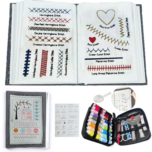 xolear Lösblads-broderibok, broderibok för att brodera själv, bärbar gör-det-själv broderisats med över 100 broderitekniker, broderiinstruktioner, 87 syverktyg för nybörjare, pysselentusiaster