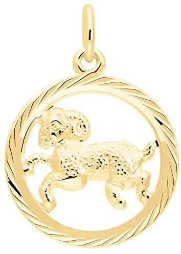 My Gold Damen Herren Kinder Anhänger Sternzeichen (Ohne Kette) Echtes Gelbgold 333 Gold (8 Karat) Ø 15mm Rund Tierkreiszeichen Horoskop Gavno