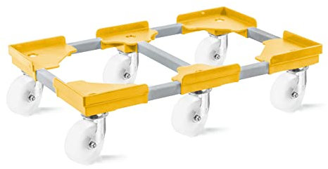 aidB Transportroller Variabel 1x unterteilt für Euroboxen mit 6 Kunststofflenkrollen, Gelb, 600x400 mm, variabler Rollwagen zum Transport von Kisten, Praktischer Kistenroller