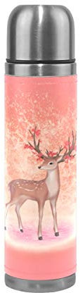 Eslifey Trinkflasche mit niedlichem Hirsch, auslaufsicher, isoliert, doppeltes Vakuum, Edelstahl, Thermoskanne, 500 ml
