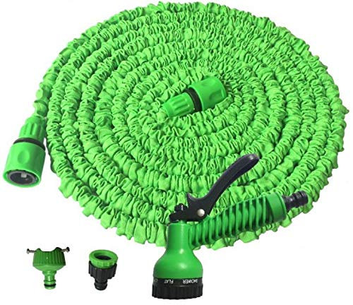 Marbeine - Manguera de riego flexible extensible con 7 funciones, pistola de manguera retráctil para jardín (50 ft/15 m, verde)