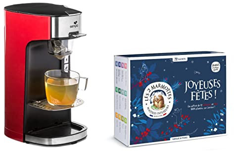 Senya Set Machine à thé, théière électrique rouge Tea Time & le Coffret Découverte comprenant 72 sachets - Les 2 Marmottes SYPK-011R