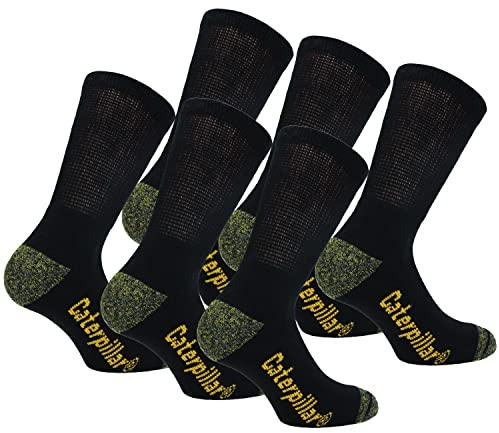 Caterpillar Diabetic Work Socks 6 Pares Calcetines Trabajo, Mejor Circulación Sanguínea, Talón Puntera Reforzados, Absorción Humedad, No Aprieta, Algodón, Remallado a Mano (Negro, 43-46)