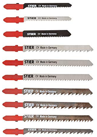STIER Stichsägeblatt Set für Holz, 10-teilig, schneller sauberer Schnitt, gerader Schnitt, Kurvenschnitt, rauer Schnitt, für Weichhol, Sperrholz, MDF, Konstruktionsholz, Küchenarbeitsplatten
