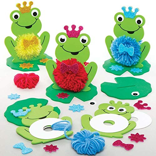 Baker Ross AX837 Pompom-Bastelset Frosch, kreatives Kunst- und Bastelzubehör für Kinder zum Basteln, Dekorieren und Präsentieren, 3 Stück