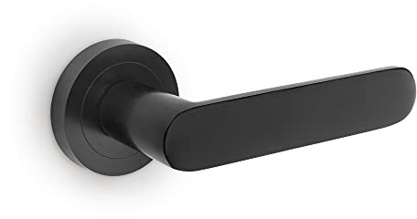 EMUCA - Manetas para puertas de interior, juego de manillas para puerta de paso con roseta D.50 mm, Aluminio, Negro