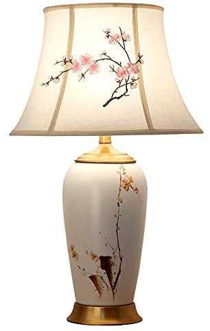 FAZRPIP Keramik Tischlampe Mid Century Schlafzimmer Nachttischlampe Moderne Tischlampe Mit E27 Druckknopfschalter Chinesische Studie Tischleuchte Leselampe 2 Größen