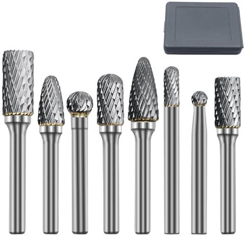 Candeon Hartmetall Frässtifte Set, 8 Stück Hartmetallfräser Doppelschnitt Rotationsfräser Set, 6mm Schaft Wolframcarbid Metall Fräser Raspel Rotary Burr metallfräser für Metallpolieren, Gravieren