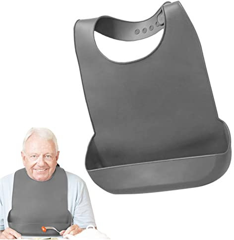 Adult Bib,Washable Silicone Adult Bib Waterproof Adult Eating Bib Reusable Dirty-proof Apron with Pocket for Elderly Senior, Adult 43cm*28cm