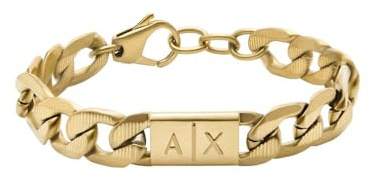 Armani Exchange Bracciale da uomo in acciaio inossidabile con chiusura a moschettone, Tono oro scuro