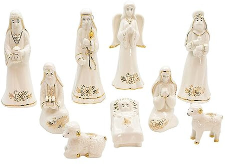 Kurt S. Adler Goldener und weißer Tisch, 9-teiliges Krippen-Set, 5,1-17,5 cm