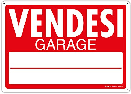 PRINTIX Cartello Vendesi In Polipropilene (PP) Di Spessore 1mm Stampato Con Tecnologia UV Resistente Alle Intemperie Visibilità A Distanza 25cm X 35cm (Vendesi Garage)