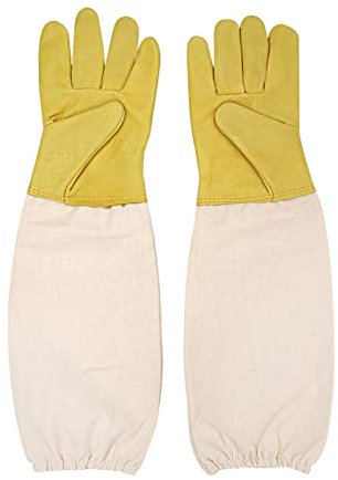 pologmase Imkerhandschuhe,Bienenzucht Handschuhe Mit Ziegenleder Imkerhandschuhe Für Profis Gelbe Schaffell-Bienen-Anti-Bienen-Handschuhe Anti-Bienenstich-Handschuhe Für Imker-Imker-Werkzeug