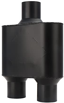 A-KARCK Single Chamber Muffler 2.5 Center Inlet 2.5 Dual Outlet, 13 Overall Length Aluminized Steel Aggressive Sound Race Muffler