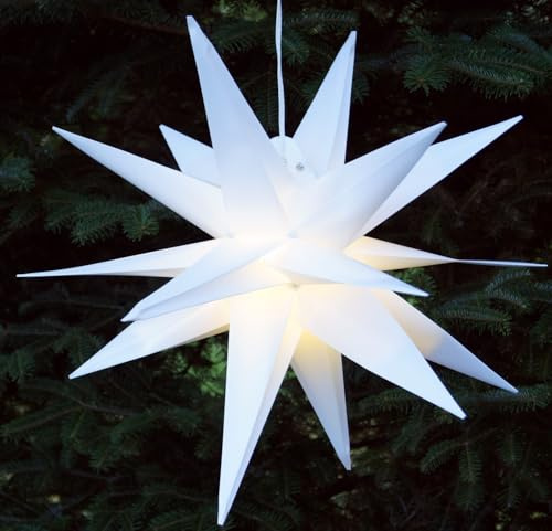 GURU SHOP 3D Außenstern Kaspar, Weihnachtsstern, Faltstern mit 18 Spitzen Incl. 7 m Kabel & LED Leuchtmittel - Ø 35 cm Trafo Weiß