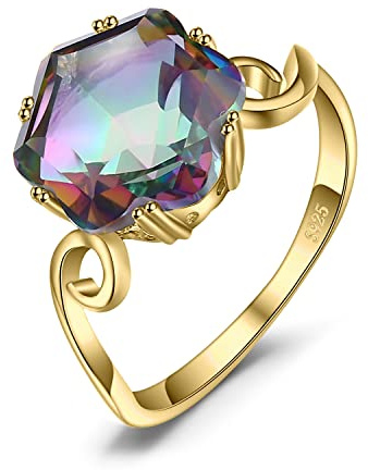 JewelryPalace Hexagon 5.7ct Echt Regenbogen Quarz Solitär Ring Damen, Große Naturstein Bunte Damenring Silber 925 Ring Promise Frauen Schmuck Mädchen Vergoldet 58