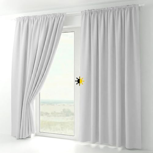 BEAUTEX 2er Set Kräuselband Verdunkelungsvorhang mit U-Band, Gardinen abdunkelnd und Blickdicht (B=140 cm, H=175 cm, Weiß)