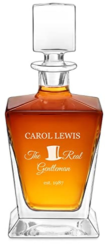 Maverton Personalised Whiskey Decanter for Man, Geometric Model, Hat | Elegant Geometric Carafe for him, Engraved Glassware for dad, Barware for Birthday, for Connoisseur