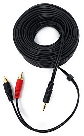 DRUT 15m 3.5mm to Twin RCA Stereo Aux Phono Audio Cable Mini Jack Lead Cord Y Splitter Headphone Cord RCA Y Splitter Adapter 50ft Black Gold Connectors