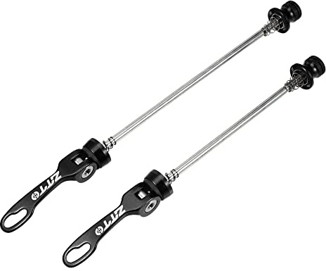 A ABSOPRO Fahrrad Schnellspanner Achsen Spieße Schwarz 2 Stück Universal | Aluminiumlegierung, Stahl, Vordere Länge 15cm, Hintere Länge 18.5cm, Gewinde M5x0.8, Mutterlänge 17mm
