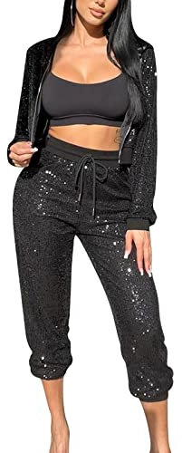 Pailletten Hose Damen High Waist - Glitzer Hose Damen mit Gummizug Drawstring Schlupfhose Sexy Rüschen Paperbag Freizeithose Elegant Hochzeit Damenhosen Party Festliche Lange Hosen für Frauen