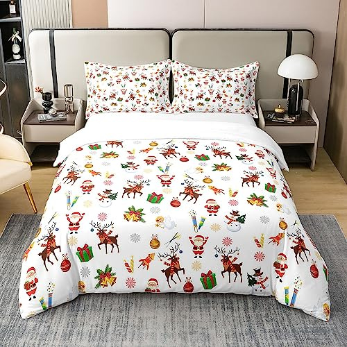 Christmas 100% Cotton Duvet Cover King Size Kids Xmas Theme Comforter Cover Set Snowflake Bedding Cotton Duvet Cover Set Santa Claus Bedspread Cover