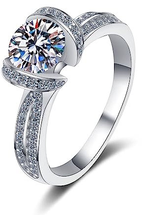 Skcess Argent 925 Bague Alliance Femme, Rond Alliance Argent Femme Bague Zirconium Femme Blanc Taille 52.5