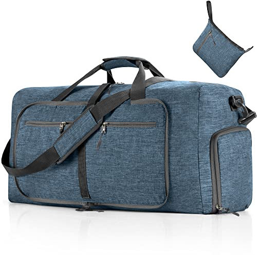Vomgomfom Leichte Faltbare Reisetasche Groß 65L Sporttasche Damen Herren mit Schuhfach, Travel Duffle Bag Sport Tasche für Reisen Gym Urlaub Übernachtung (Blau)