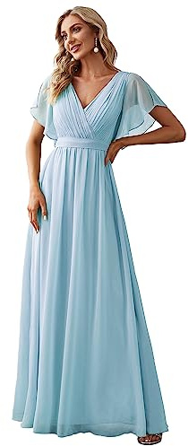 Ever-Pretty Women's V-Neck Ruffle Sleeves Ruched Bust Chiffon Floor Length Bridesmaid Dresses 0164A