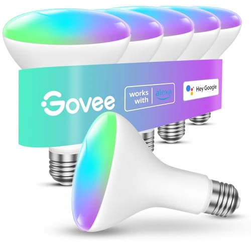 Govee Smart Light Bulbs, 1200 Lumens Dimmable BR30 Bulbs, RGBWW Color Changing Light Bulbs, WiFi & Bluetooth LED Bulbs, 16 Million Colors, Music Sync, Compatible with Alexa, Google Assistant, 6 Pack
