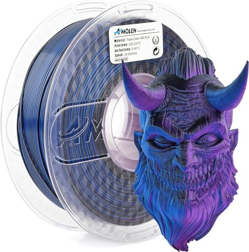 AMOLEN Silk PLA 3D Drucker Filament, Dreifarbig Schwarz Blau Lila PLA 1,75 mm, Glänzendes Multicolor PLA Filament 1,75 mm,1 kg Spule (2,2 lb)