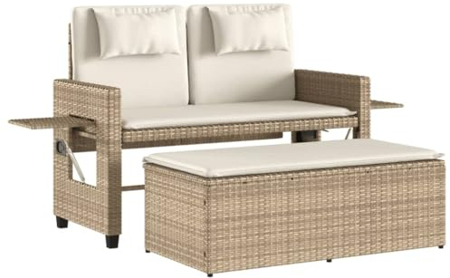 vidaXL Gartenbank Verstellbar mit Kissen Beige Poly Rattan