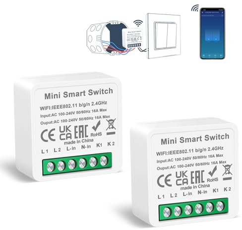 CNBINGO 2-Pack Smart Schalter Modul, Hinter Wandschalter, 2-Fach | Passt hinter vorhandene Wandschalter, WLAN Mini DIY Relais Modul, Kompatibel mit Alexa/Google Assistant, Fernsteuerung, Timer
