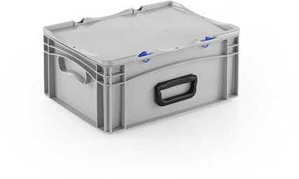 DIE BOX FABRIK Robuster Eurobehälter mit Tragegriff & Scharnierdeckel | Stapelbarer Kunststoffkoffer für Lager & Transport | Aufbewahrungsbox für Werkzeuge, Logistik & Industrie (400x300x183 mm)