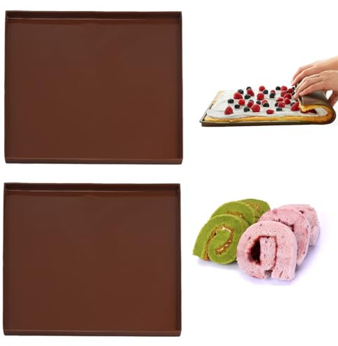 Vidacharmy 2 Pièces Tapis de Cuisson Silicone, Plaque a Génoise Tapis à Gâteau Roulé Suisse, Plaque de Gâteau Antiadhésif, Plateau (30.5 * 25.8 * 1cm) pour Cuisson Biscuits Pizza Pain Mousse(Chocolat)
