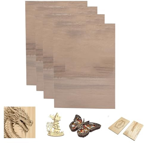 SCULPFUN 4 fogli di compensato di noce nero, spessore 3 mm, 30 cm x 20 cm, legno non finito per artigianato, incisione laser e taglio