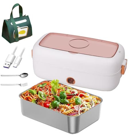 KUANGGE Fiambrera eléctrica para Adultos, Apta para Fiambrera portátil para Mujer de 110 V/12 V/24 V, Calentador de Alimentos con Aislamiento térmico de Larga duración Alimentado por USB para automó