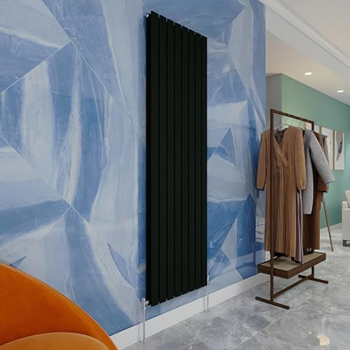 Central Heating Radiator,1800x544mm Black Vertical Flat Double Panel Column Energy-efficient for Morden Multi-Scene